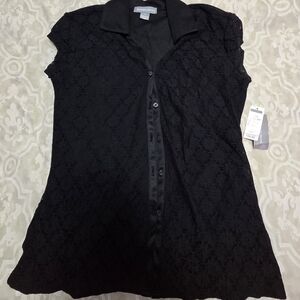 Chic Black Lace Button-Up Women's Top